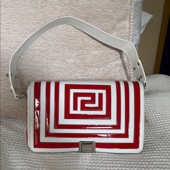 Versace Red and White Geometric Crossbody Bag - Picture 4 of 16
